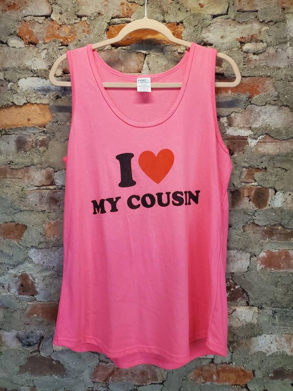 Port & Company Womens XL Pink Tank Top Ring Spun Fan Favorite I Love My Cousin